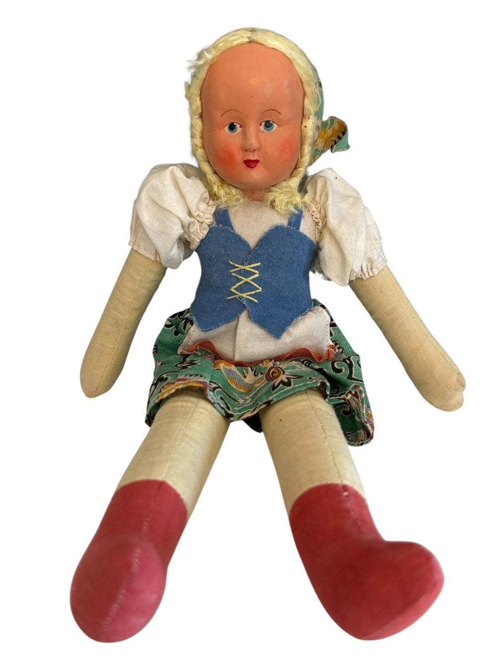 Vintage Poland Folk Doll Composition Head Cloth Body Peasant Costume 12"